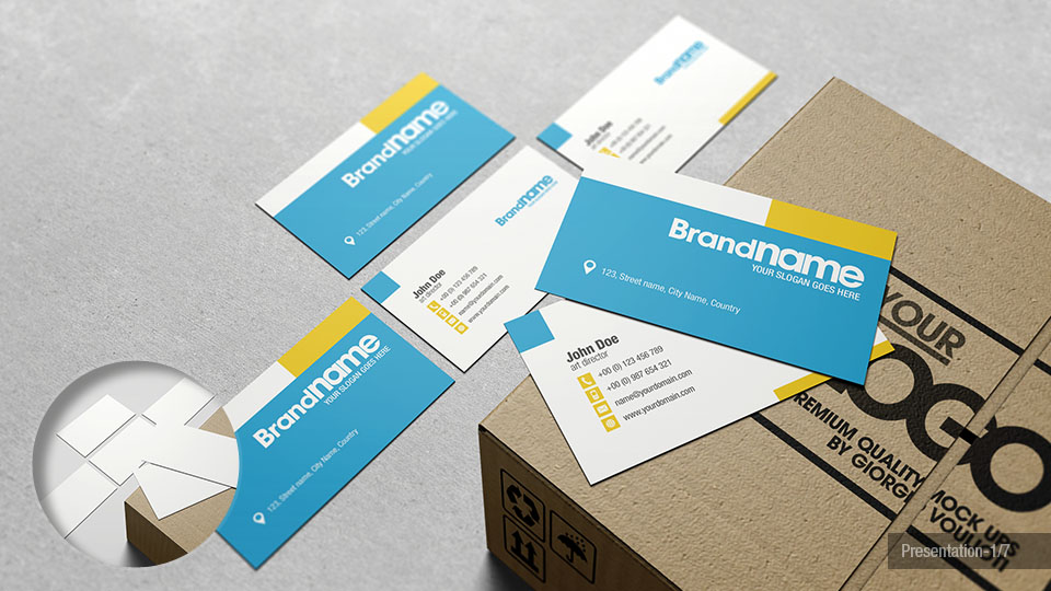 Business Cards in Cardboard Box Mock-Up