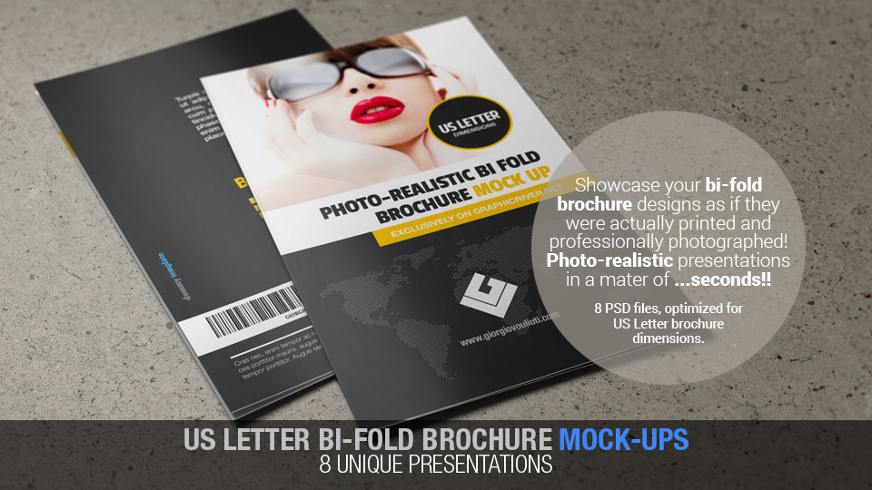 US Letter Bi-Fold Brochure Mock-Up